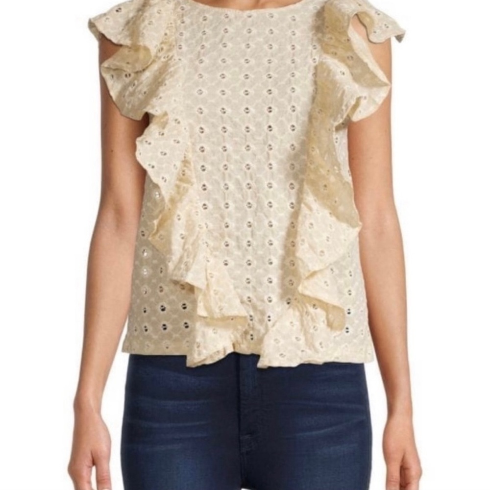 70F/21C size medium ivory ruffle embroidery top nwt